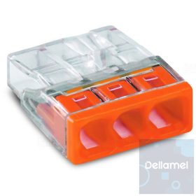   WAGO COMPACT 2273-203 I vezeték összekötő 3x0,5-2,5 mm2 tömör vezetékhez, átlátszó házban, narancssárga fedéllel 