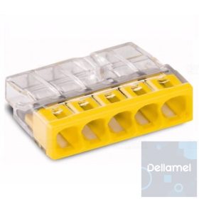   WAGO COMPACT 2273-205 I vezeték összekötő 5x0,5-2,5 mm2 tömör vezetékhez, átlátszó házban, sárga fedéllel