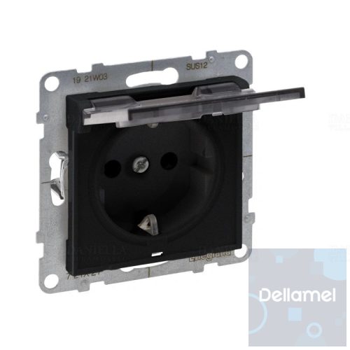 Suno fekete 2P+F GYV CSF csatlakozóaljzat csapófedéllel (rugós), keret nélkül IP21 721427 Legrand