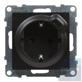   Suno fekete 2P+F GYV + USB-C csatlakozóaljzat (rugós), biztonsági zsaluval, keret nélkül 721429 Legrand