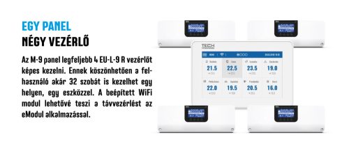 TECH EU-M-9r Vezetékes vezérlő panel + WiFi modul (süllyesztett szerelés) - Fekete - KIFUTÓ SZÉRIA!
