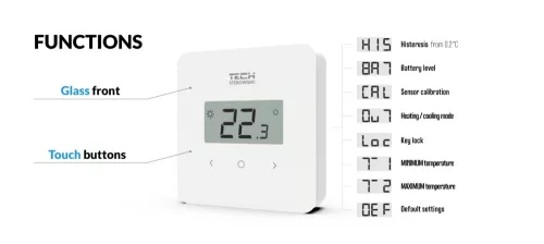 TECH EU-T-2.2 termosztát érintő gombokkal + végrehajtó modul