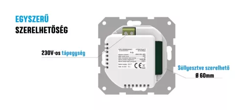 TECH F-2z v2 vezeték nélküli on/off termosztát (keretbe építhető) 230V