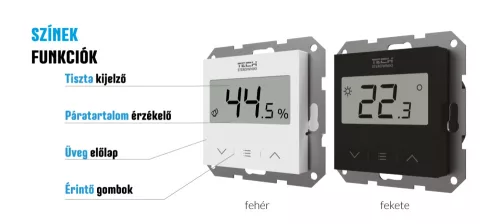 TECH/SINUM EU-F-8z VEZETÉK NÉLKÜLI SZOBATERMOSZTÁT PÁRATARTALOM ÉRZÉKELŐVEL - fekete I WTP