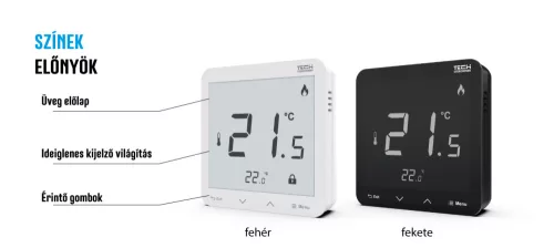 TECH EU-R-8s PLUS FEKETE VEZETÉK NÉLKÜLI SZOBATERMOSZTÁT PÁRATARTALOM ÉRZÉKELŐVEL